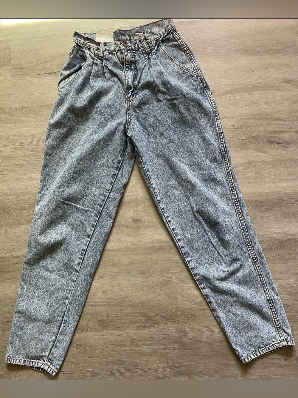 BILL BLASS Acid Wash Jeans Pleated High Waist Tapered Leg Womens M Vtg 80s 90s